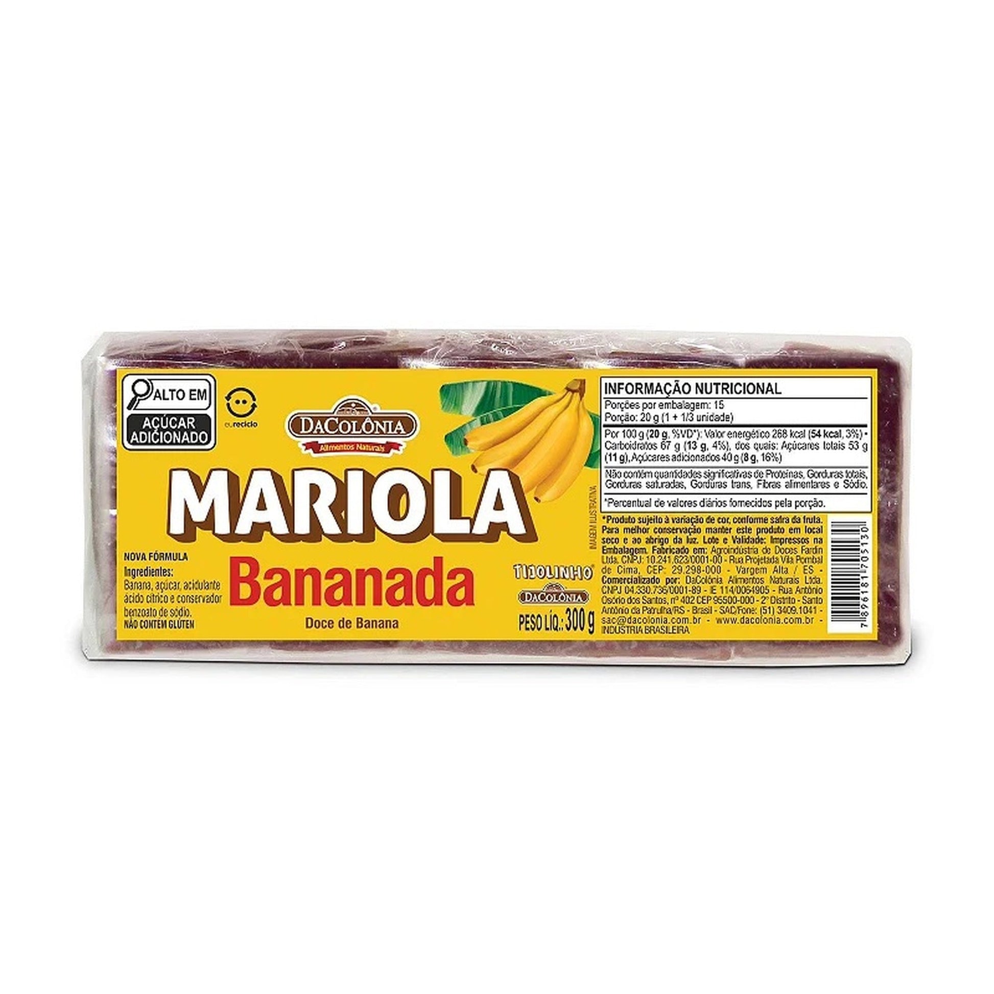 Mariola Tipo Bananada Tijolinho 300g Dacôlonia sobre fundo branco