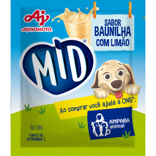 Caixa com 15 Sachês de Refresco Mid Baunilha Limão – 20g cada sachê em fundo branco