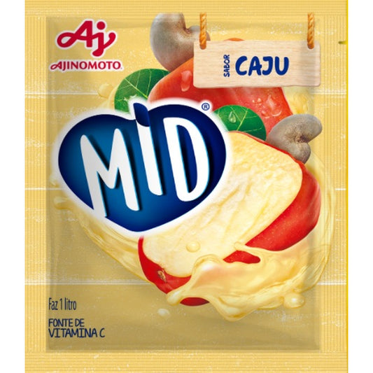 Refresco Mid Em Pó Caju 20g sobre fundo branco