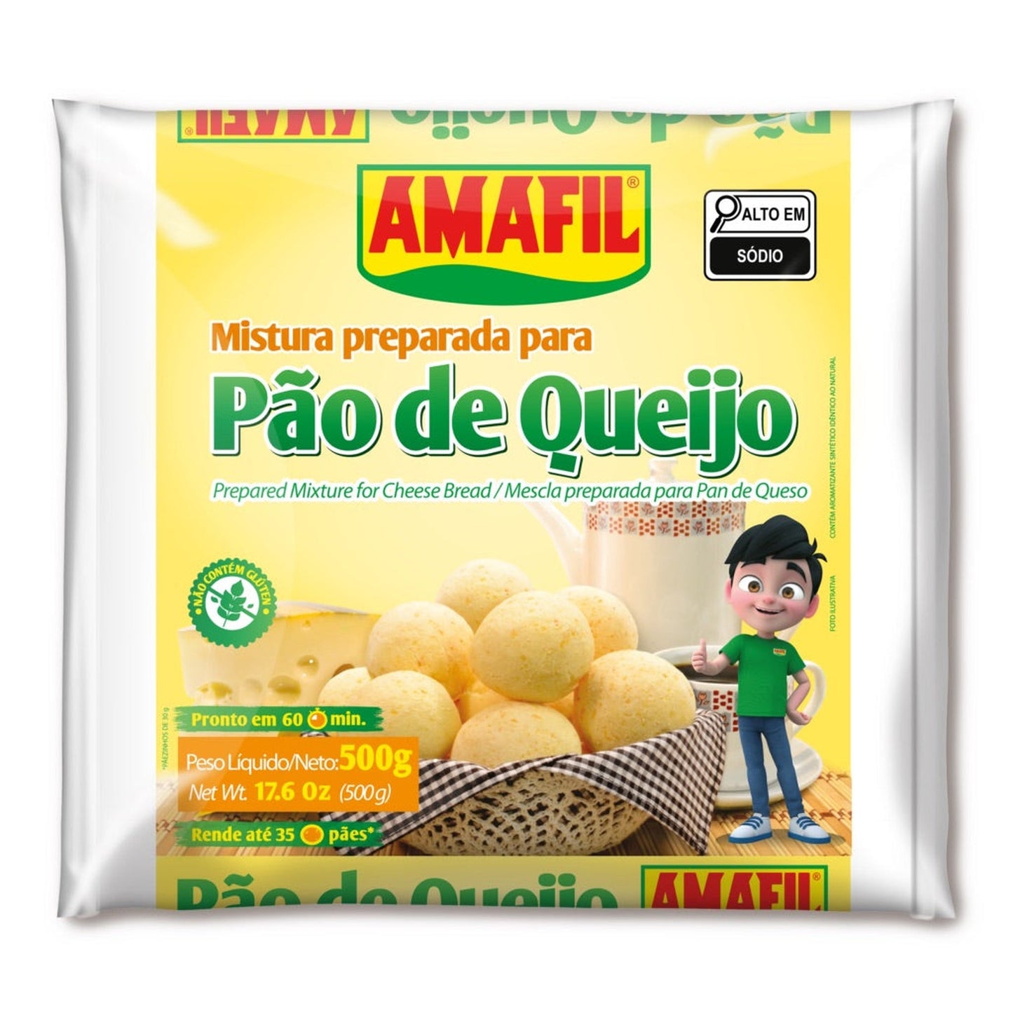 Mistura De Pão De Queijo Amafil 500g sobre fundo branco