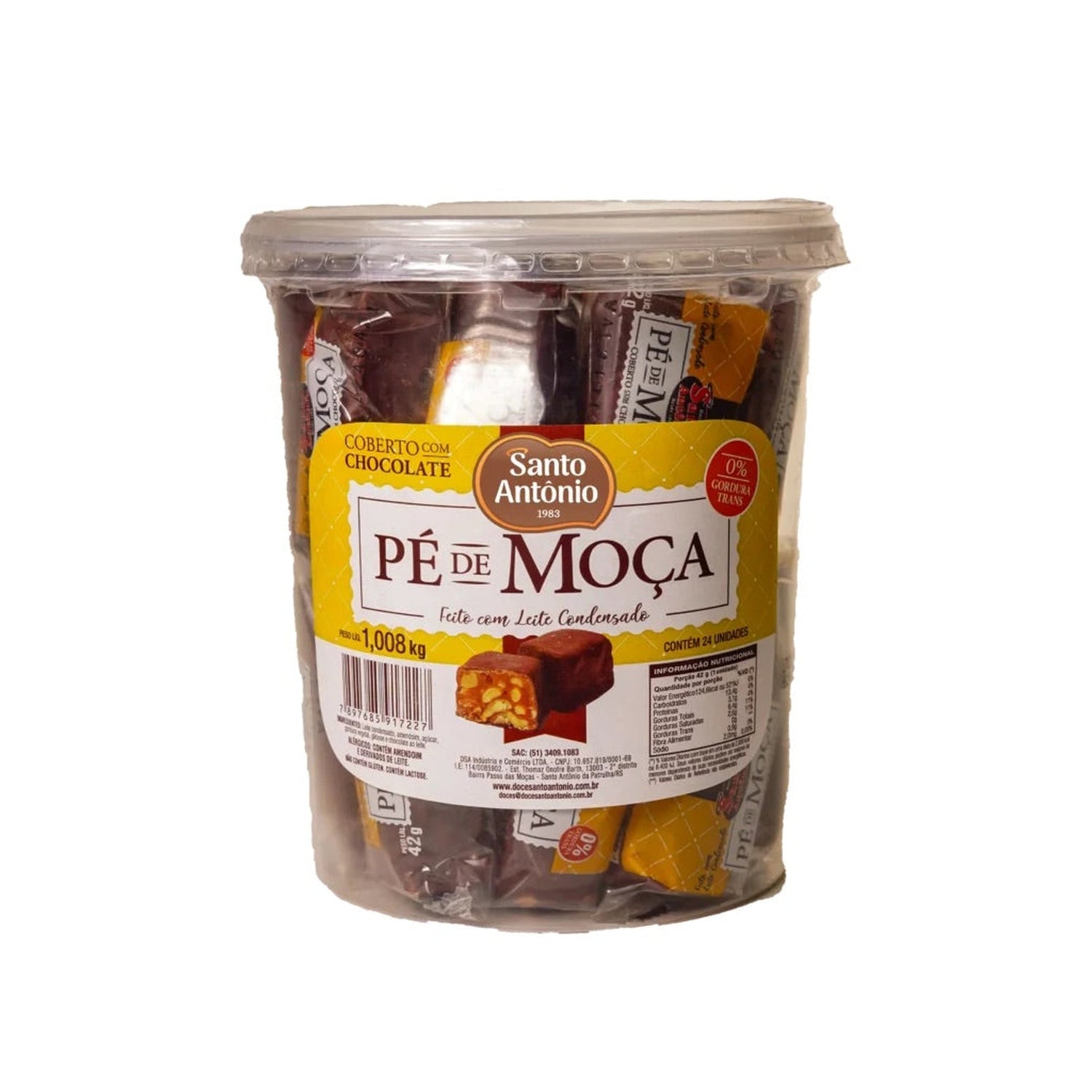 Pé de Moça com Chocolate Santo Antônio 25g sobre fundo branco