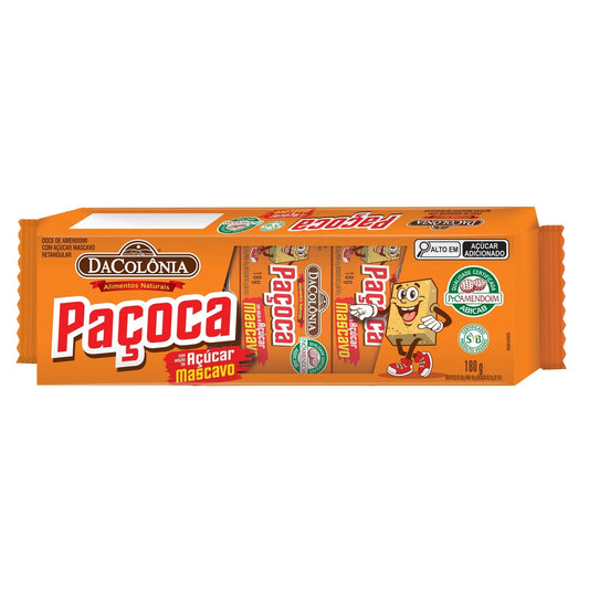 Paçoca Retangular com Mascavo 180g Dacôlonia sobre fundo branco