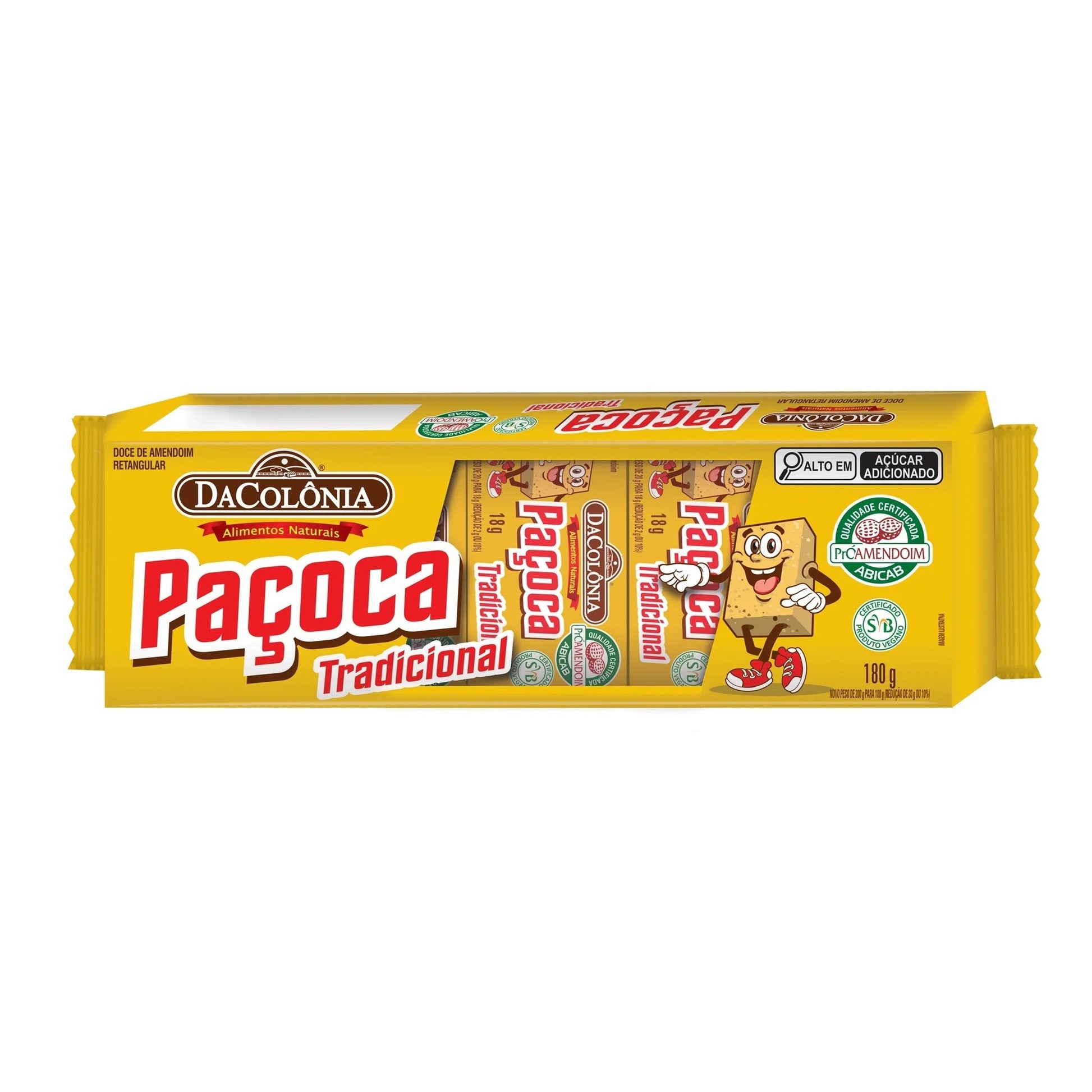 Paçoca Retangular Tradicional 180g Dacôlonia sobre fundo branco