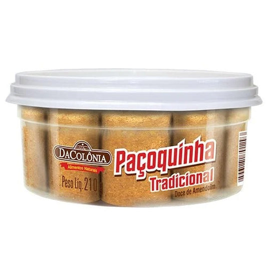 Paçoca Rolha Tradicional Pote 210g Dacôlonia sobre fundo branco