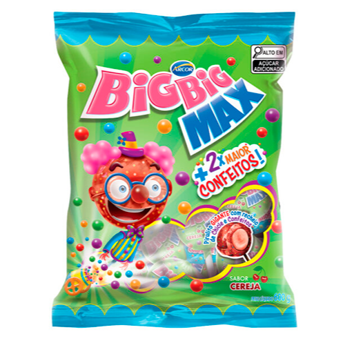 Pirulito Chicle Big Big Max Cereja 600g sobre fundo branco