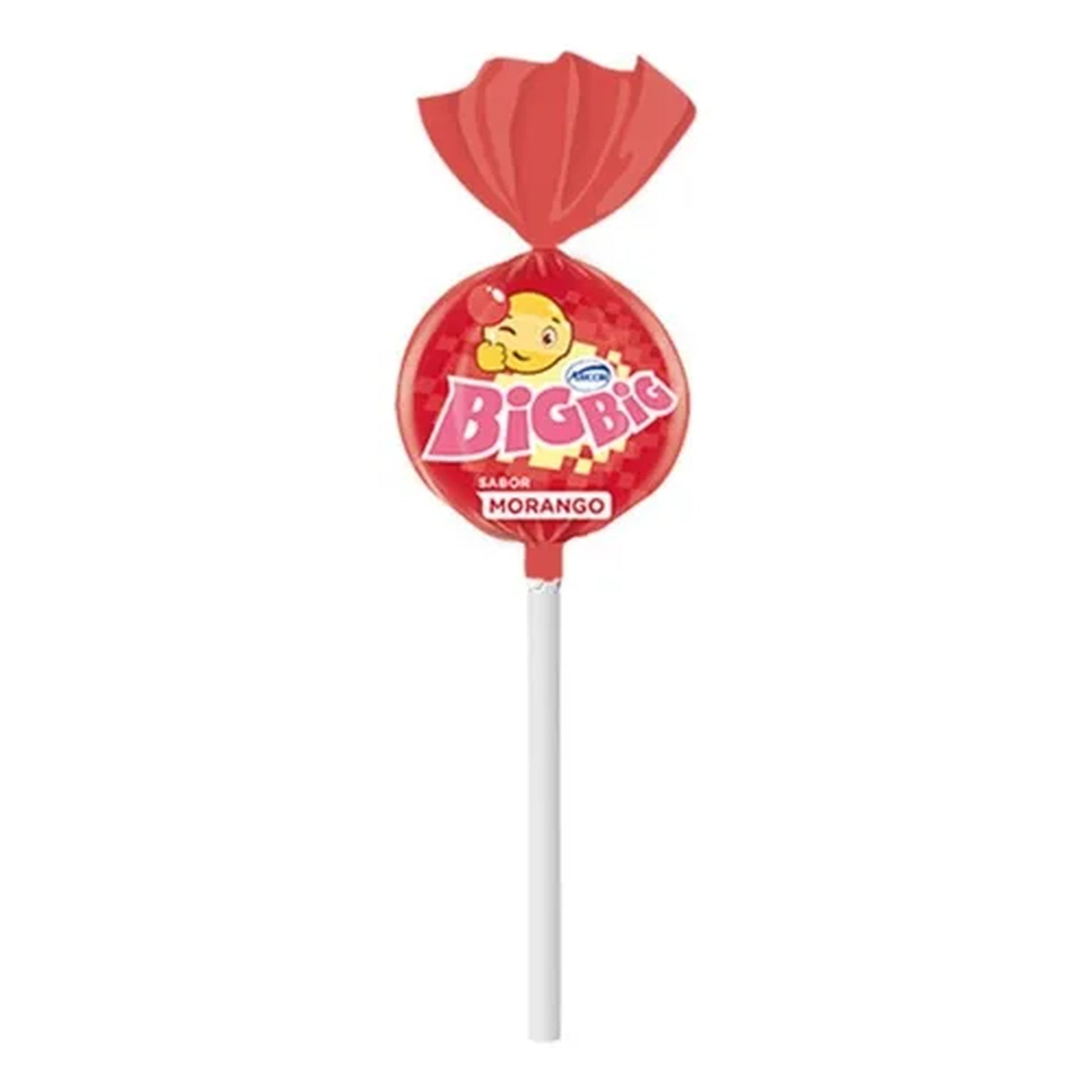 Pirulito Chicle Big Big Max Morango Arcor 25g sobre fundo branco