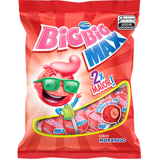 Pirulito Chicle Big Big Max Morango Arcor 600g sobre fundo branco