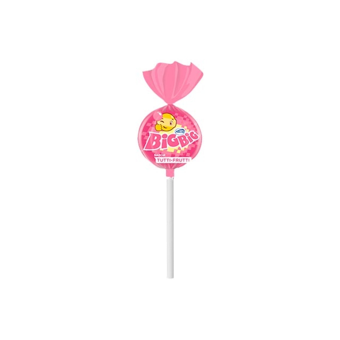 Pirulito Chicle Big Big Max Tutti Frutti Arcor 25g sobre fundo branco