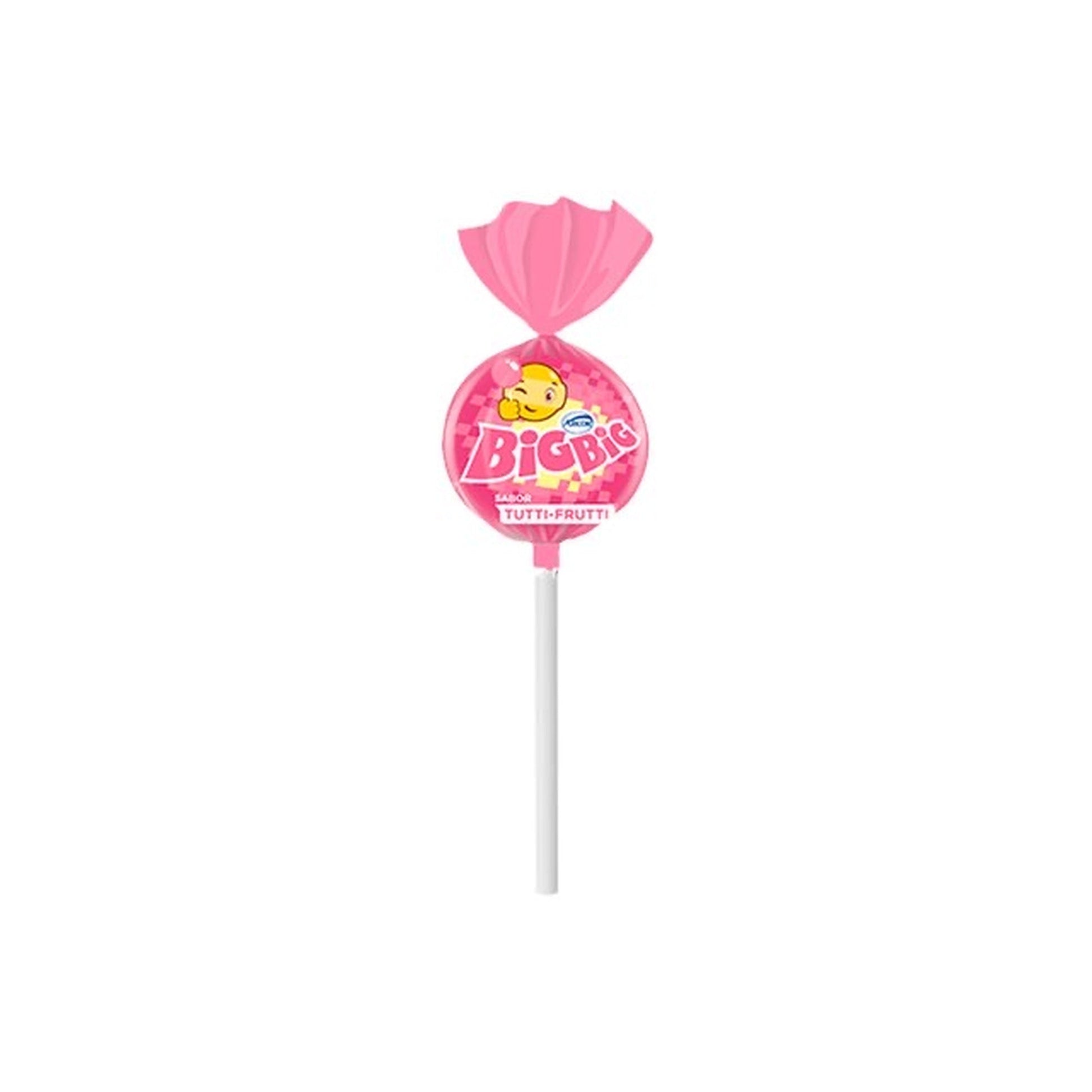 Pirulito Chicle Big Big Max Tutti Frutti Arcor 25g sobre fundo branco