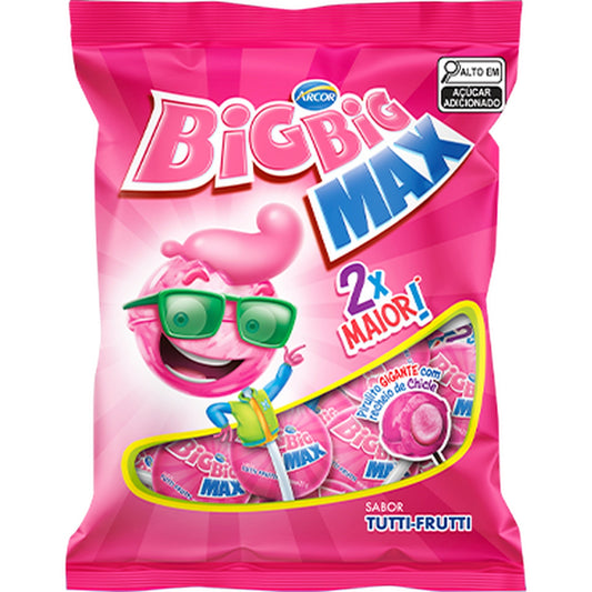 Pirulito Chicle Big Big Max Tutti Frutti Arcor 600g sobre fundo branco