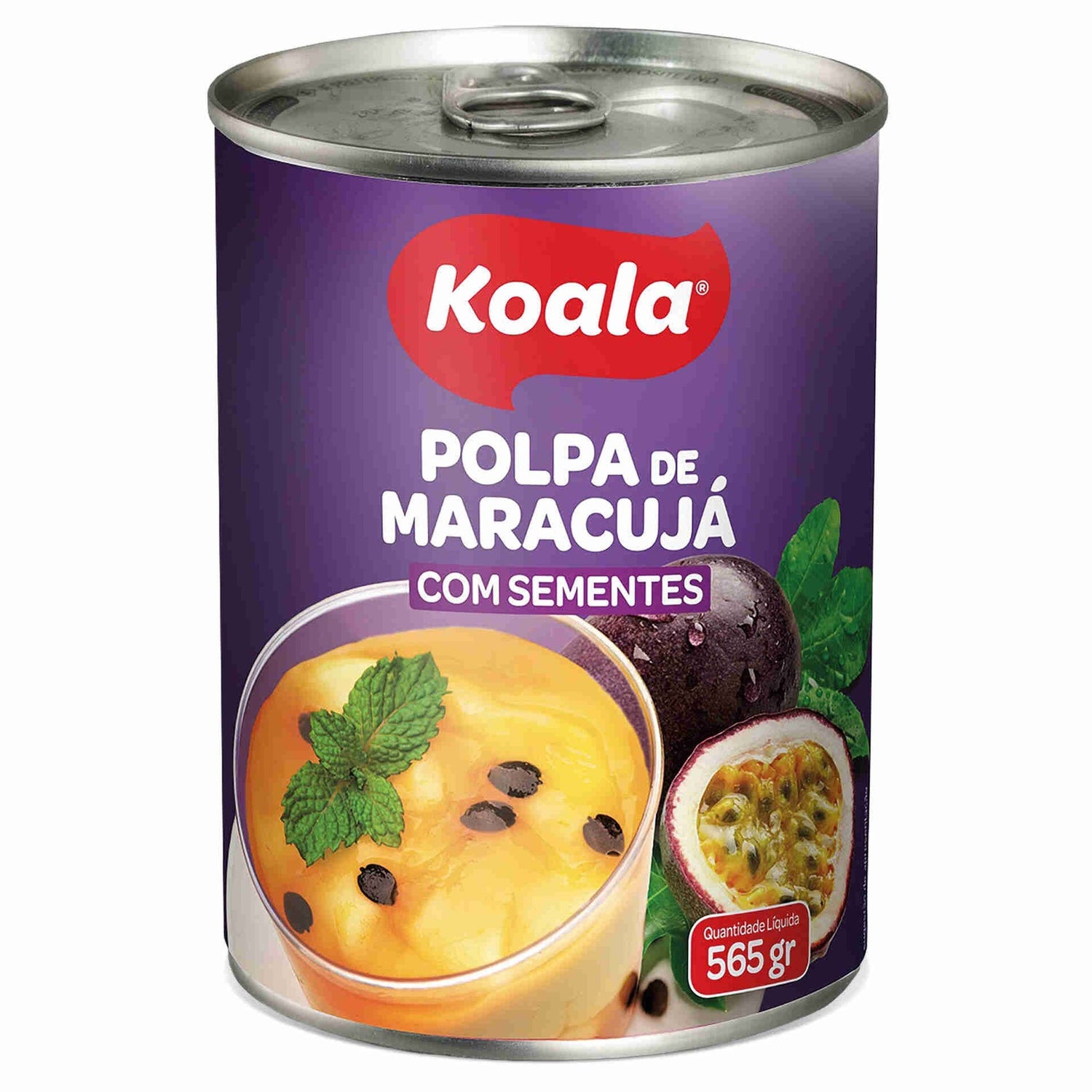 Polpa de Maracujá Koala 565g sobre fundo branco