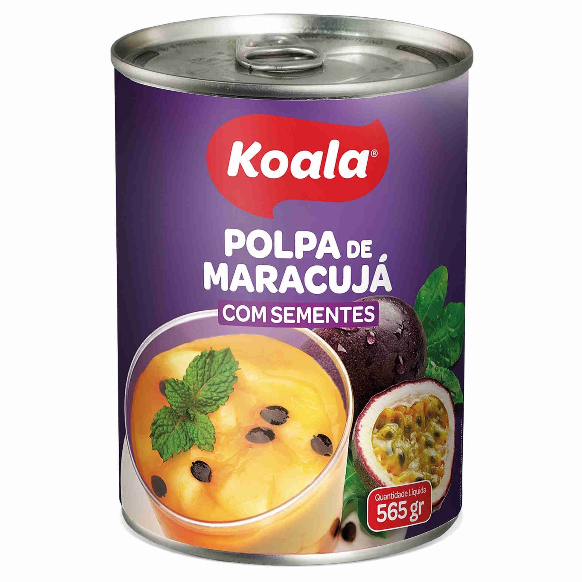 Polpa de Maracujá Koala 565g sobre fundo branco