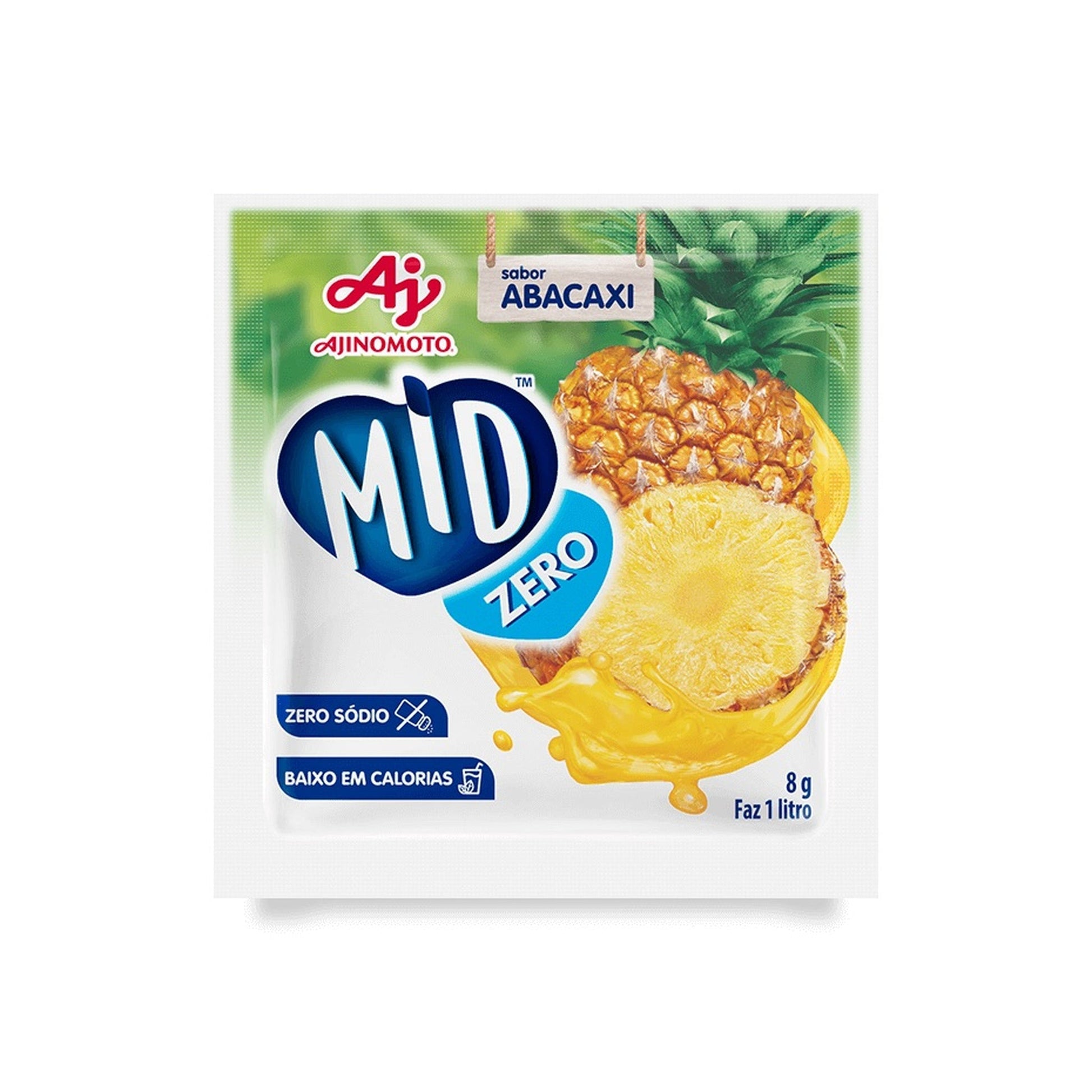 Refresco Mid em Pó Zero Açúcar Abacaxi 20g sobre fundo branco