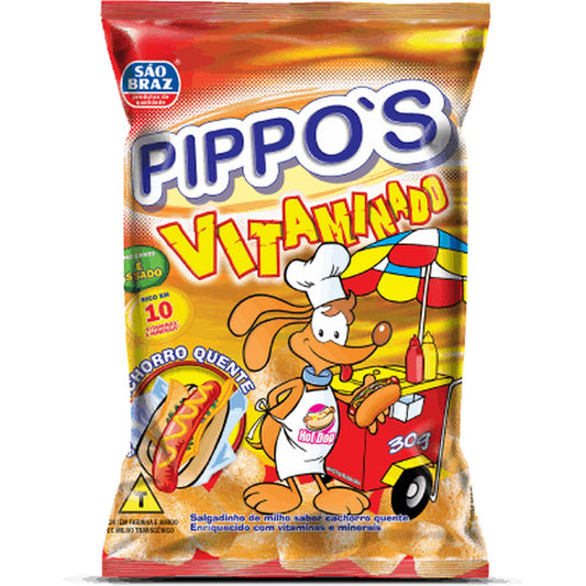 Salgadinho Pippos Cachorro Quente São Braz 30g. Biscoitos e Bolachas. Origem Brasil