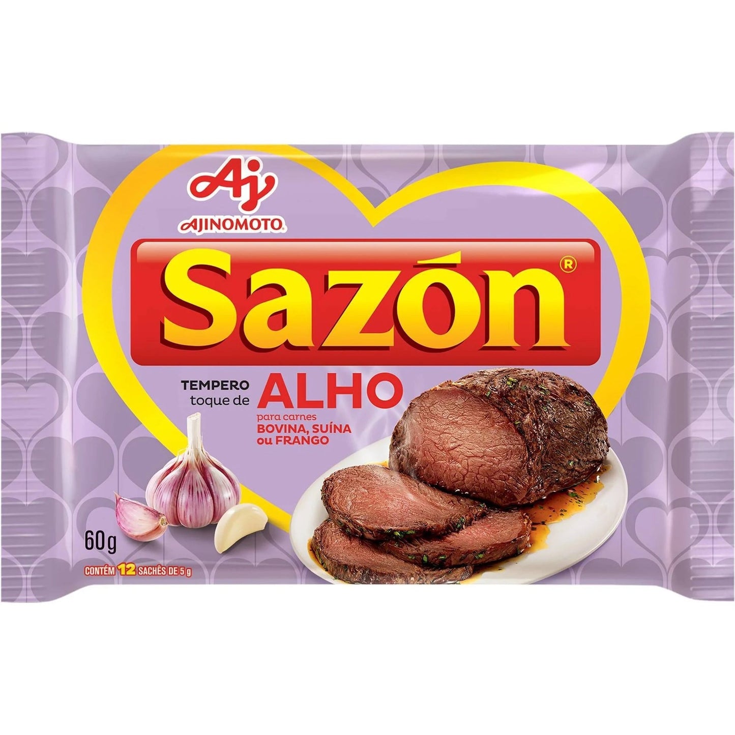 Sazon Tempero Pronto Toque De Alho 60g sobre fundo branco