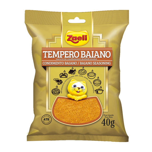 Tempero Baiano Zaeli 40g sobre fundo branco